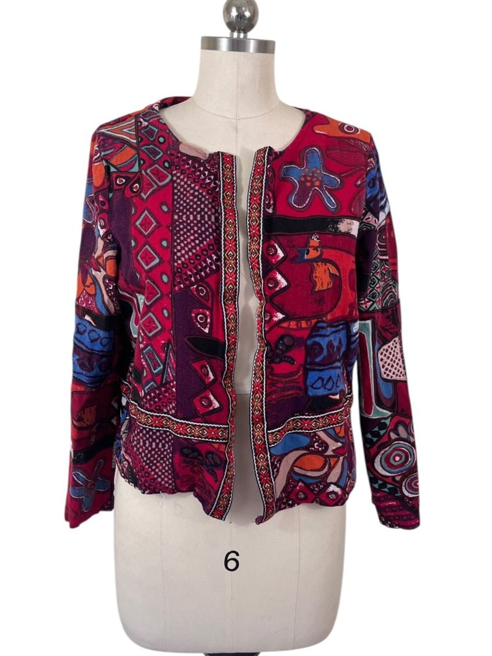 Emery Rose Jacket Womens XL Red Artsy Southwest Boho Gypsy Indie Tribal Aztec